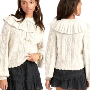 LOVESHACKFANCY AVENUE PURITAN COLLAR SAND CASTLE SWEATER SIZE XS